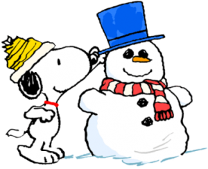 snoopy with a snowman